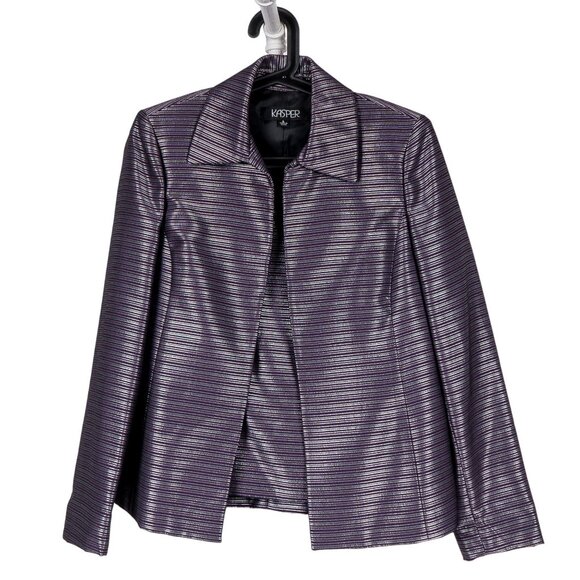 Kasper Blazer Jacket Tank Set 6 Women Purple Silver Striped Career Metallic - Picture 1 of 9
